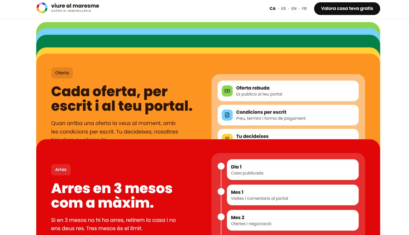 Web de Viure al Maresme amb les targetes d'ofertes i arres